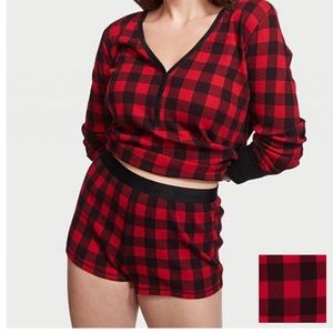 Victoria’s Secret thermal Henley red plaid pajamas size small